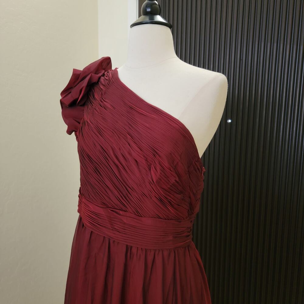 Mac Duggal 67878 Wine Red Formal One Shoulder Dress Organza Gown 16 Burgundy - Picture 4 of 12